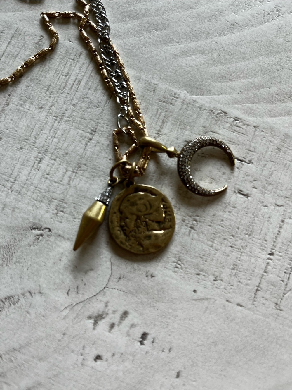 Stella & Dot Gold Multi-Charm Necklace with Coin, Crescent & Spike - Picture 6 of 6